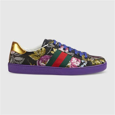 silver floral gucci sneakers|Gucci ace floral print sneakers.